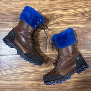 Ralph Lauren Brown and Blue Winter Boots 6.5, real leather an shearling